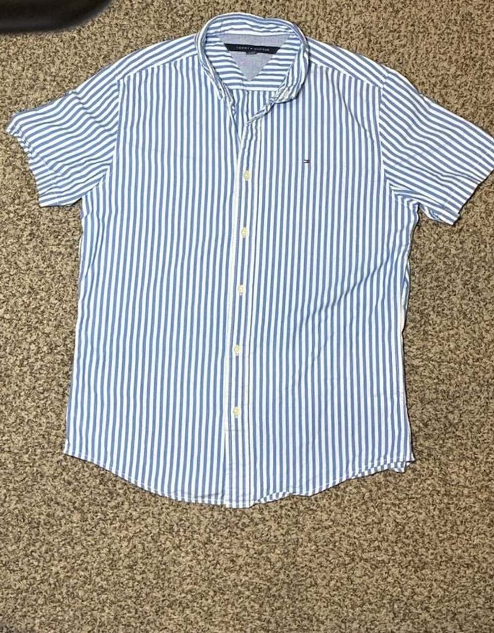 Tommy Hilfiger Short Sleeve Stripe Woven Shirt Blue White